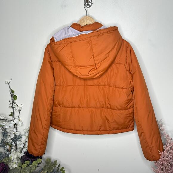 ANTHROPOLOGIE x PILCRO Cropped Hooded Puffer Jacket Dark Orange Sz M - Picture 5 of 7